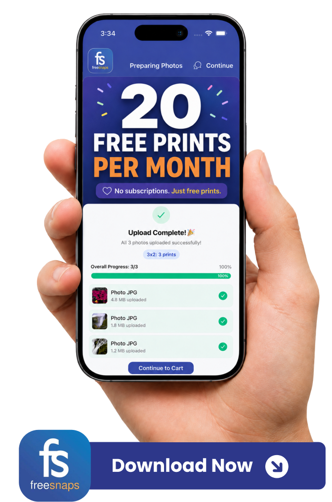 FreeSnaps iPhone app — print your camera roll with 50% off prints and 20 free prints every month