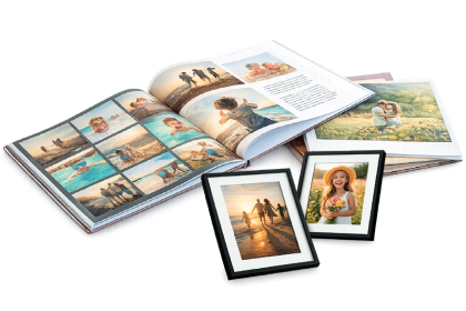 FreeSnaps photo book and framed prints