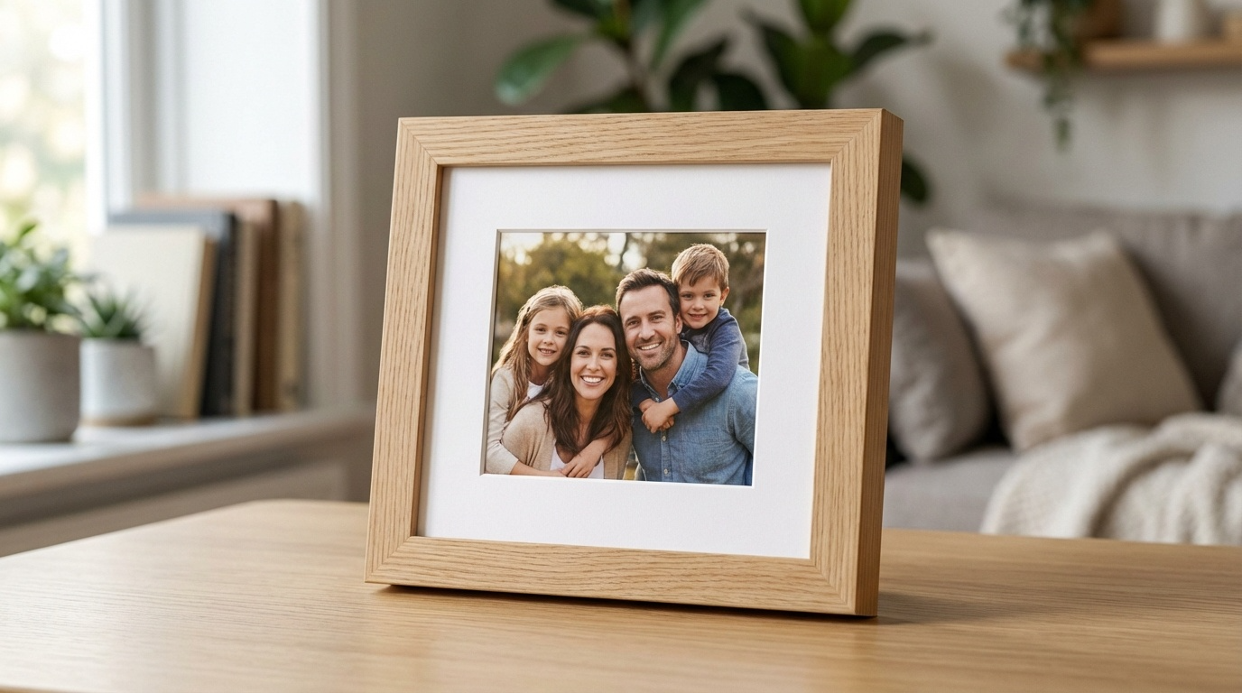 Natural framed photo print with landscape photo