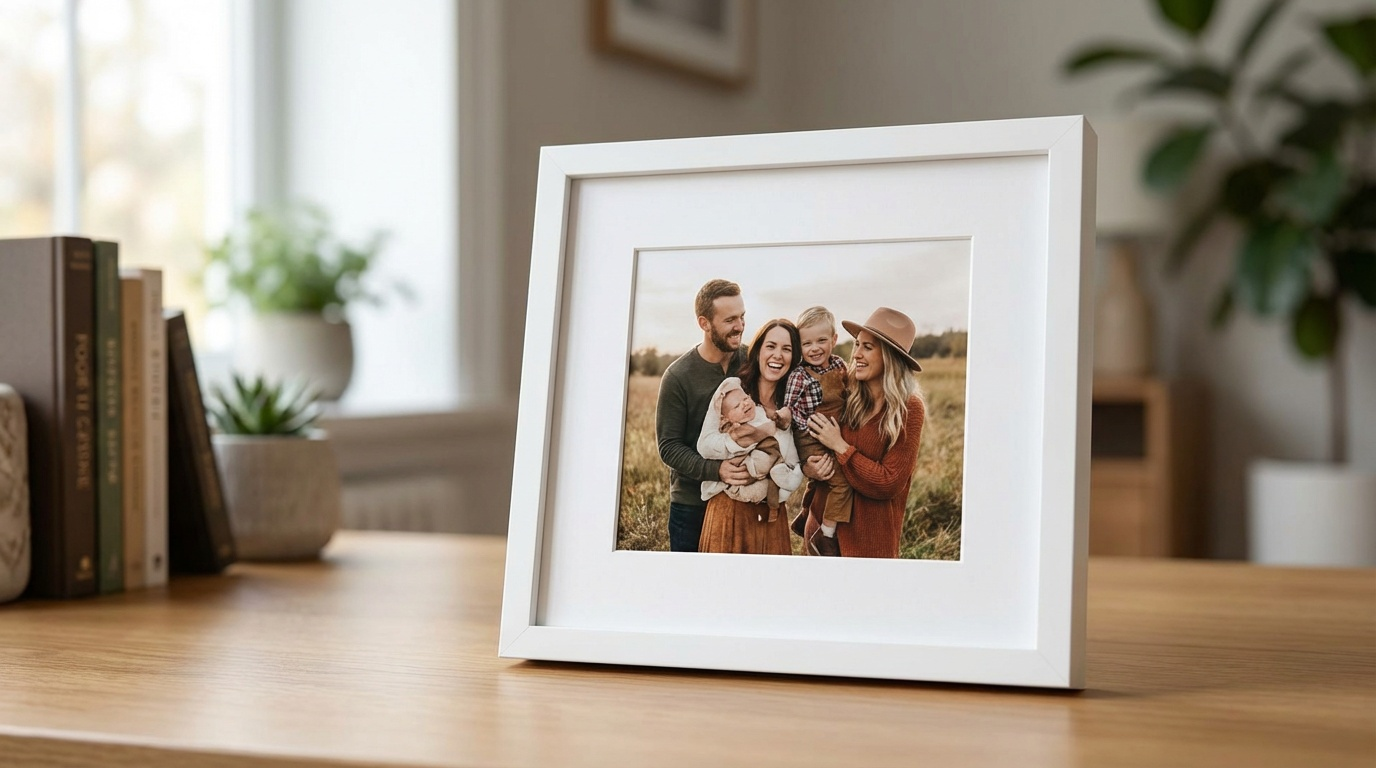 White framed photo print for home decor