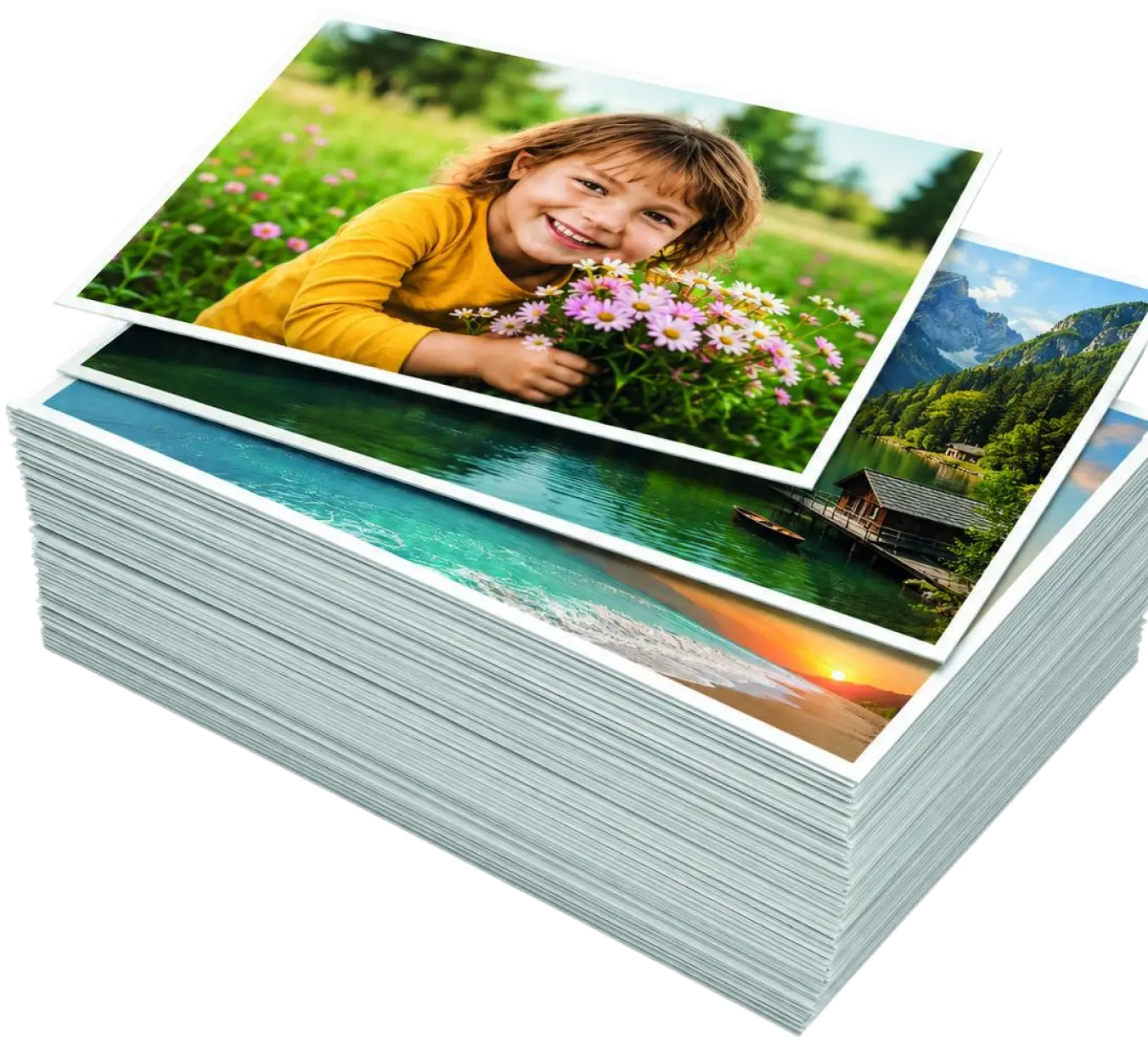 Stack of glossy photo prints from FreeSnaps