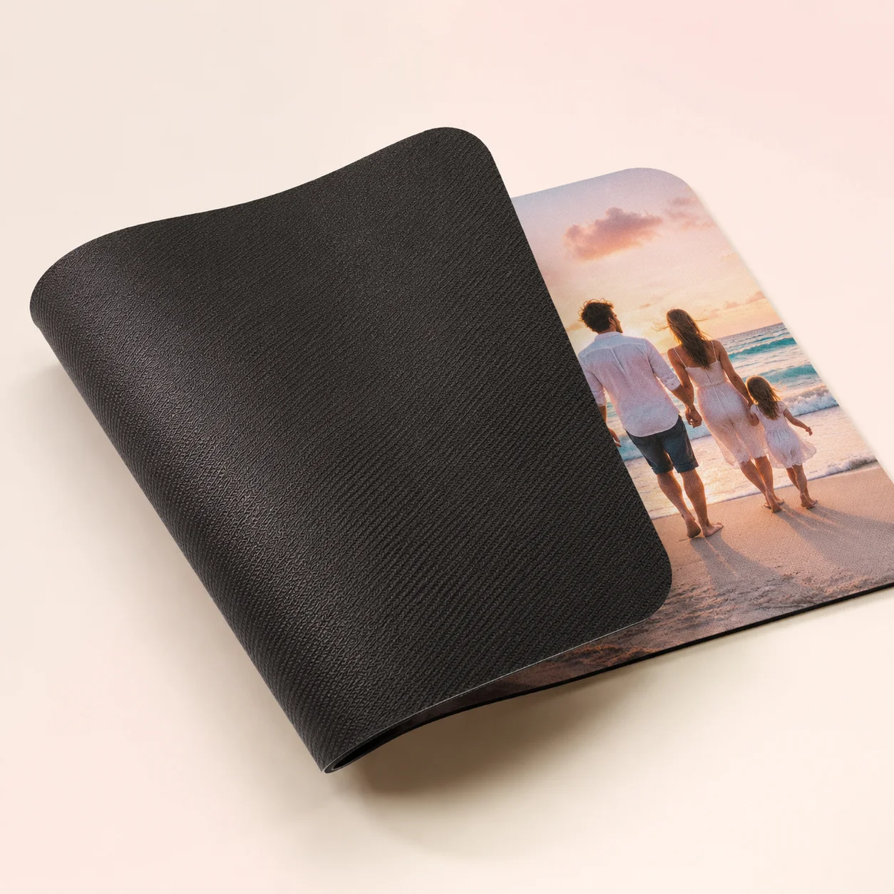 Black non-slip backing on a personalised mouse mat